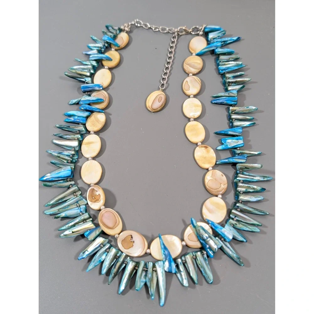 Artisan Faux Turquoise Shell Fringe Necklace 24